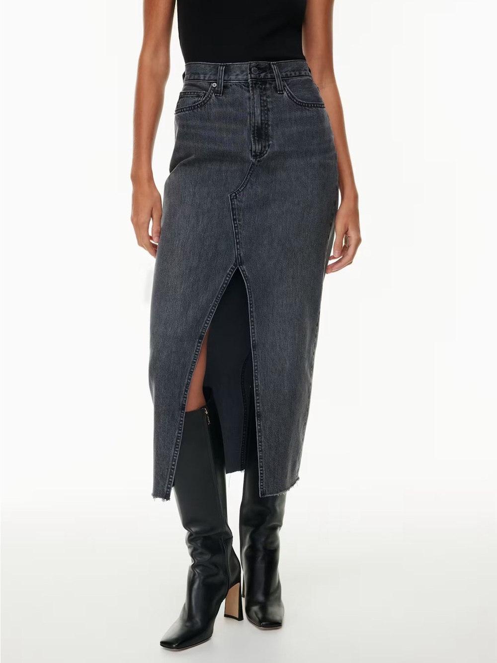 Aritzia Denim Forum The '90s Vintage Maxi Long Denim Jean Skirt Grey Size 28